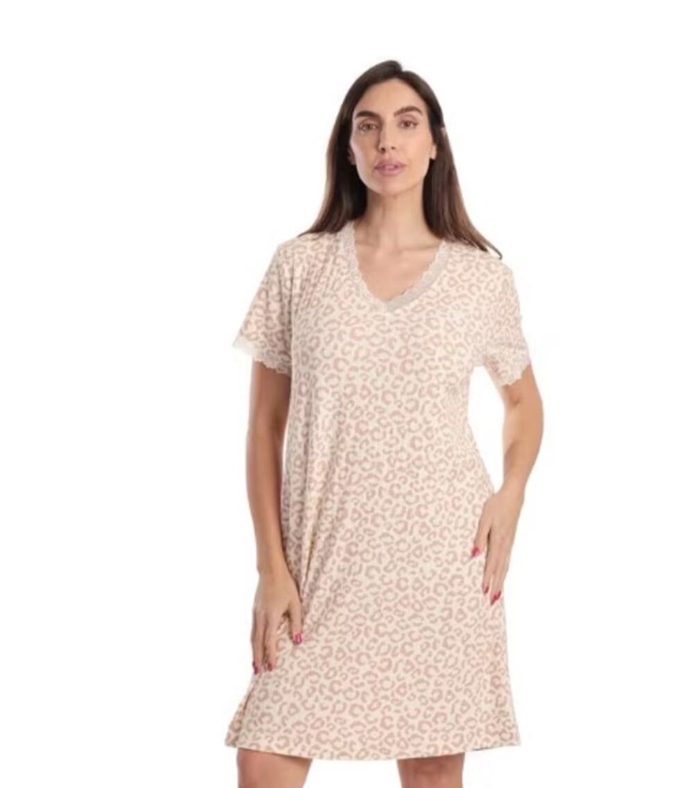 Just Love Leopard Print Nightgown Lace Trim Sleep Shirt Size M EUC